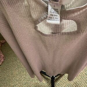 Silver Ribbed Crew Neck Sweater